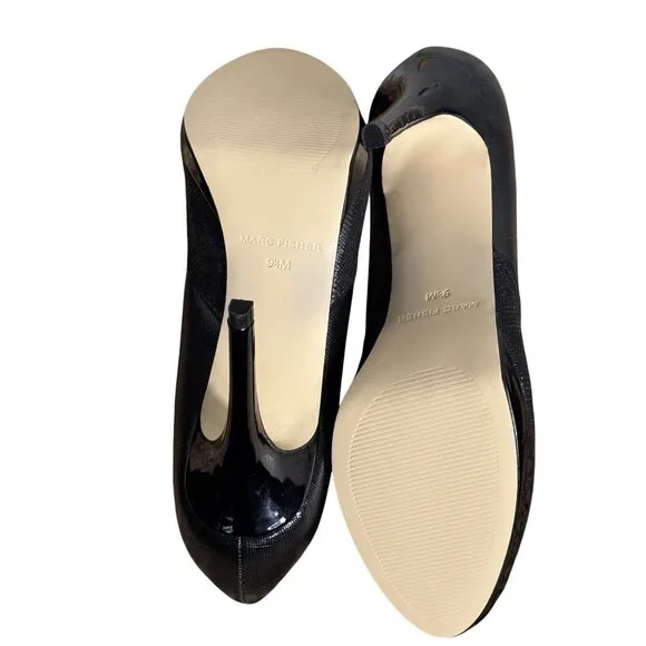 Marc Fisher 9.5M Black Peep-Toe Heels With Bow Accent Textured Finish & Stiletto - Picture 7 of 11